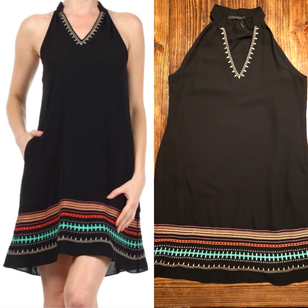 Thml black embroidered tunic dress with pockets